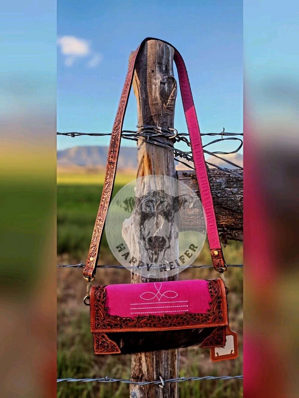 Pink Boot-Stitch and Leather Cowhide Wallet/Crossbody